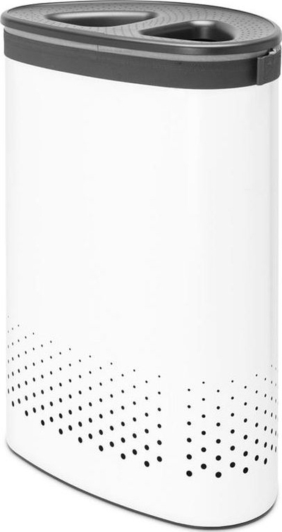 Shportë rrobash Brabantia 55L, çelik inoks, me kapak, e bardhë