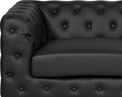 Divan 3-ulësesh VISSLAND, lëkurë sintetike, stil Chesterfield, i zi