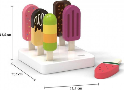 Set lodrash prej druri Viga Toys, 6 akullore me shkop, me qëndrim