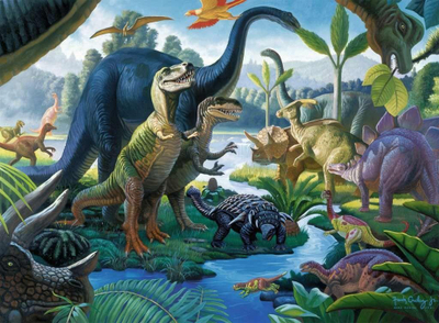 Puzzle Ravensburger Land of the Giants XXL, 100 copa, me dinosaurë, shumëngjyrësh