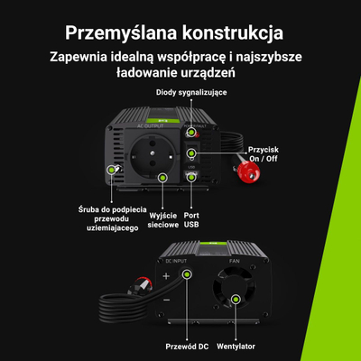 Inverter Green Cell, 24V në 230V, 150W 300W, valë sinusoidale, i zi