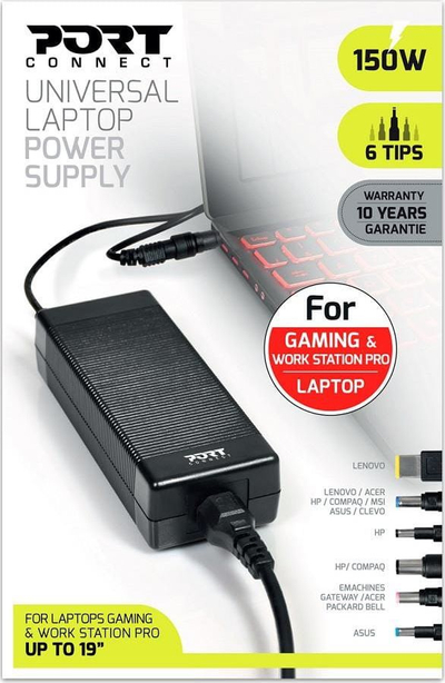 Karikues universal për laptop Port Designs 900103, 150W, 19V, i zi