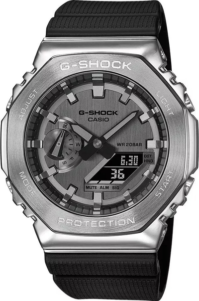 Orë dore Casio G-Shock GM-2100-1AER, bezel çelik, mban ujë deri në 200m, e zezë