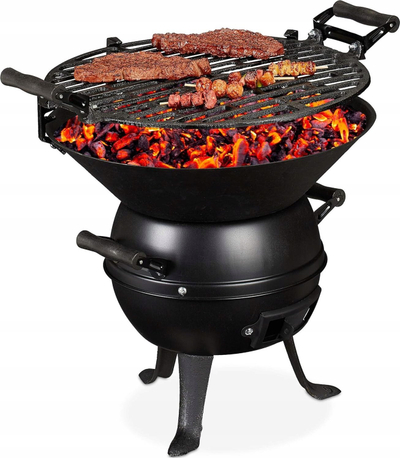 Grill oborri Fire Pit, gize dhe çelik, i lëvizshëm, i zi