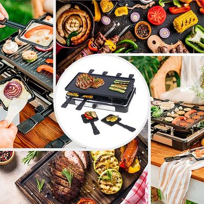 Grill elektrik Adler AD 6616 Raclette 4 në 1, 1400W, për 8 persona, i zi