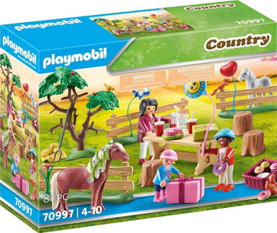 Set lodrash Playmobil Country Pony Farm Birthday Party 70997, 81 copa, për kalamaj 4-10 vjeç, shumëngjyrësh