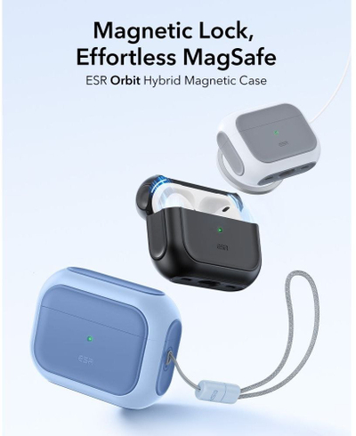 Kuti mbrojtëse ESR Orbit Hybrid HaloLock për Apple AirPods Pro 3, kapak MagSafe, Powder Blue