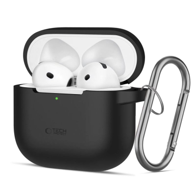 Mbështjellëse silikoni Tech-Protect Silicone Hook për Apple AirPods 4, me karabinë, e zezë