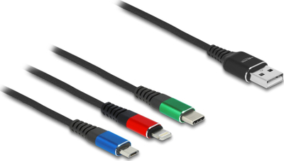 Kabllo karikimi DELOCK USB 3n1, Lightning Micro USB USB C, 2m, e zezë