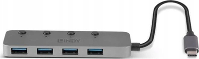 Hub USB Lindy USB C, 4 porta USB 3.2, metalik, gri