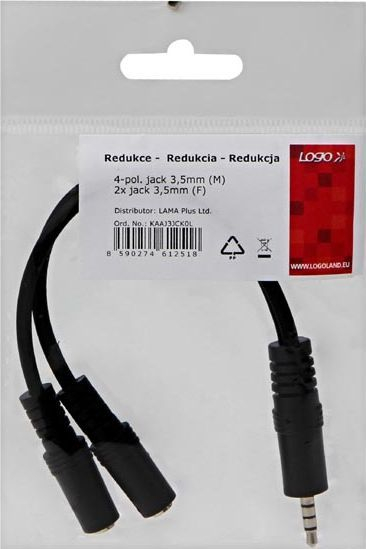 Kabllo Logo - Jack 3.5mm (M) -  2x Jack 3.5mm (F), 0.2m, e zezë