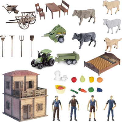 Set lodër fermë No Name, figura fermerësh, shpi dhe traktor, shumëngjyrëshe