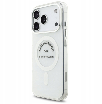 Kapak telefoni Karl Lagerfeld IML Karl RSG Logo MagSafe, për iPhone 17 Pro, transparent