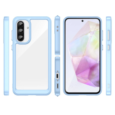 Mbrojtëse telefoni Outer Space për Samsung Galaxy A56, kornizë e butë, pjesë e pasme transparente, blu e çelët