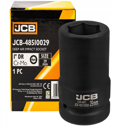 Çelës goditës i thellë JCB 1", 29 mm, 6-këndësh, i zi