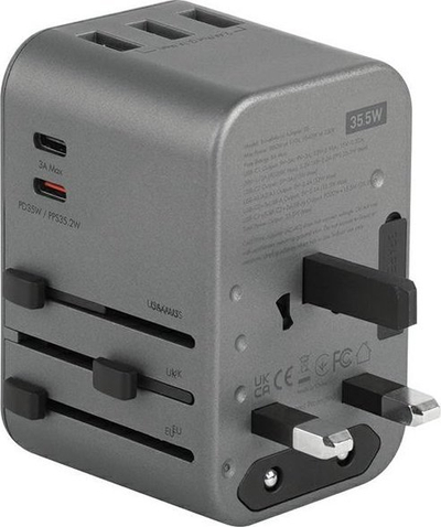 Adaptues udhëtimi Energea Travelworld, 3xUSB 2xUSB C, PD PPS QC 3.0, 35.5W, i zi