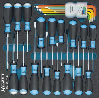 Set kaçavidash Hazet 163-297/26, 26 copë, Phillips Torx me sheshta, zi blu