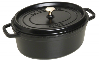 Tenxhere gize ovale Staub Cocotte, 31cm, 6.7L, e zezë