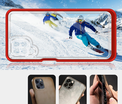 Mbrojtëse telefoni Clear 3n1 për Samsung Galaxy A12 5G, transparente me kornizë të kuqe