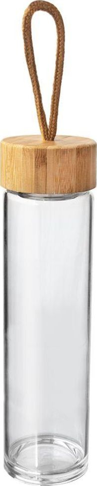 Shishe qelqi me sitë çeliku, 500 ml, kapak bambuje, transparente