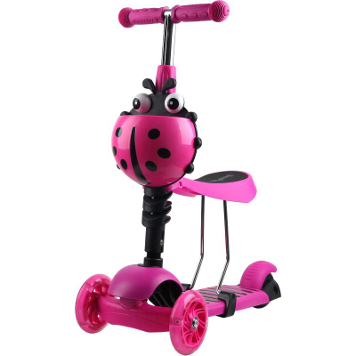 Trotinet për kalamaj Enero Ladybug, 3 rrota, me ulëse, rozë