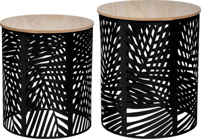 Set tavolina kafeje Atmosphera Black Leaves, 2 copë, MDF dhe metal, të zeza