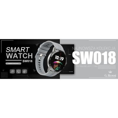 Smartwatch G.Rossi SW018-2, ekran rrumbullak me ngjyra, rrip silikoni, gri