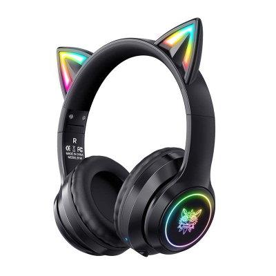 Гејминг слушалки ONIKUMA B90, Bluetooth, ЛЕД со мачкини уши, црни