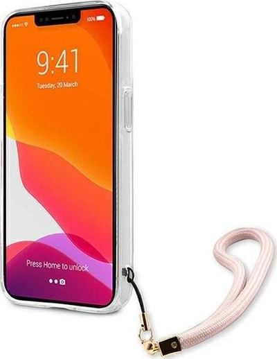 Mbulesë telefoni Guess Marble Stripe për iPhone 13 Pro Max, siliconi, me rrip dore, rozë