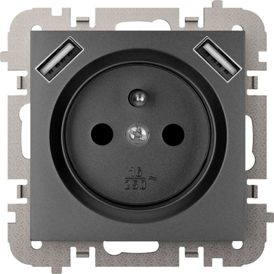 Prizë murale Elektro-Plast Vestra 3888-19, 2P+E, 2x USB, e zezë