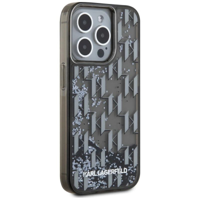 Заштитна маска Karl Lagerfeld Liquid Glitter Monogram Gradient, за iPhone 15 Pro Max, TPU, црна