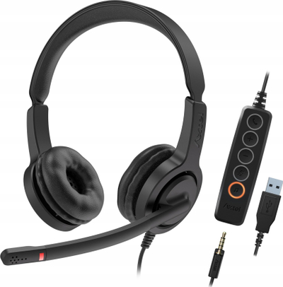 Kufje Axtel V28-35UCD stereo për punë, me mikrofon, USB dhe 3.5 mm, të zeza