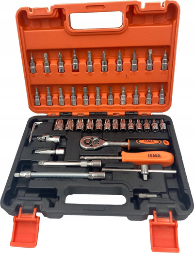 Set veglash ISMA Tool Set 1/4", 46 copa, çelik krom vanadium, kuti plastike jeshile