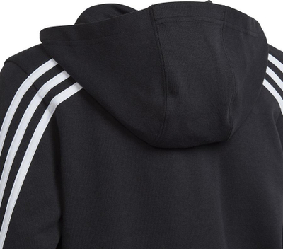 Bluzë me kapuç për fëmijë Adidas FI 3 Stripes FZ Jr H44343, mbyllje me zinxhir, poliester, e zezë