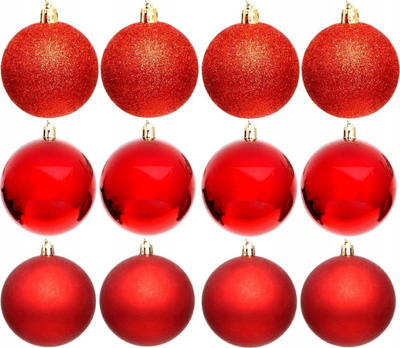 Toptha për pemë XMAS BALL, set 12 copë, 60mm, të kuq