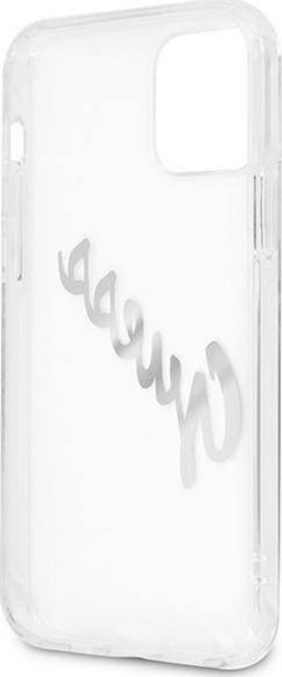 Futrollë Guess GUHCP12MKTRSVSI për iPhone 12 12 Pro 6.1", transparente, Vintage Script, argjendi