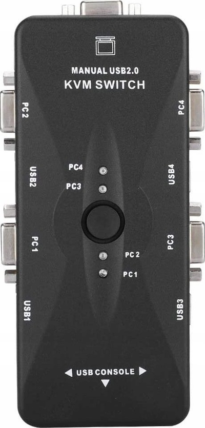 Свитч KVM Pawonik 4x1 VGA, 3x USB, Full HD 1080p, црн