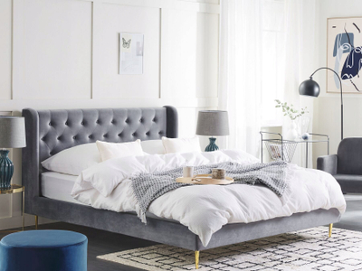 Shtrat Beliani Forbach Velvet, 180 x 200 cm, EU Super King, gri