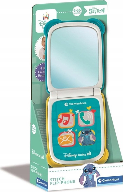 Telefon lodër Clementoni Disney Baby Stitch FlipPhone, 9 36 muaj, me drita dhe tinguj, shumëngjyrësh