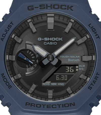 Ora Casio G-Shock GA-B2100-2AER, diellore, Bluetooth, rrip resinë blu