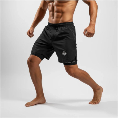 Pantallona të shkurtra MMA DBX Bushido, 2 në 1 me leggins, të zeza