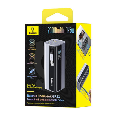 Powerbank Baseus 145W, 20000mAh, me kabllo Type C 100W, gri
