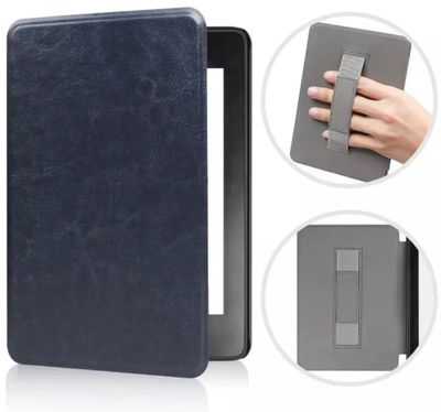 Mbulesë Kindle Leather Handle Case Paperwhite 6, gjenerata 12, me rrip dore, blu navy