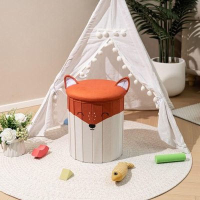 Stool dekorativ për fëmijë Fox, 28x28x34 cm, MDF, portokalli