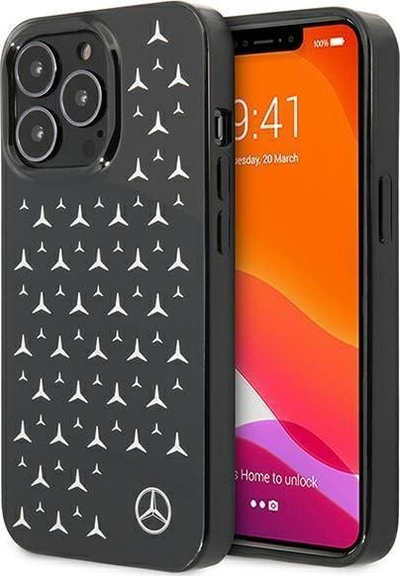 Mbulesë telefoni Mercedes MEHCP13LESPBK, për iPhone 13 Pro 6.1", hardcase Silver Stars, e zezë