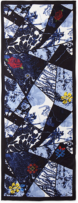 Shall për femra Desigual Denim Flowers Rectangle, i kaltër
