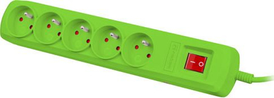 Listë elektrike Natec Bercy 400, 5 priza, kabllo 1.5m, jeshile