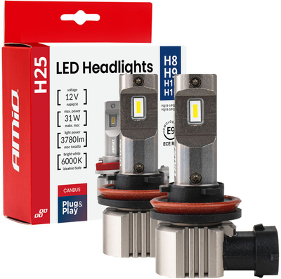 Drita LED për fener Amio Headlights Series H25, CANBUS, 12V 31W, të bardha