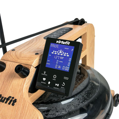 Машина за веслање VirtuFit Elite Water Resistance, резервоар со вода, Bluetooth поврзување, природен дабов дрвен финиш