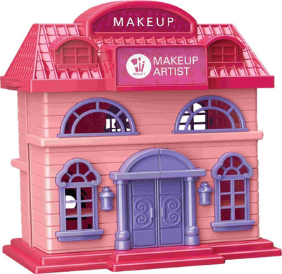 Играчка масичка за шминкање House 2in1, со огледало, сет додатоци, розово-виолетова